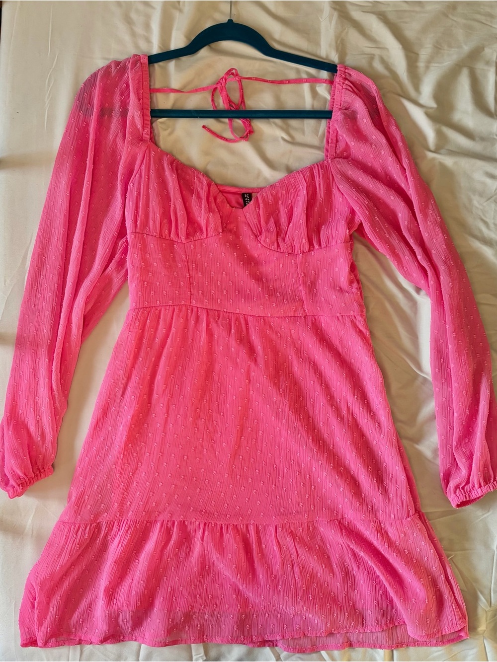 H&M Pink polka dot long sleeve dress